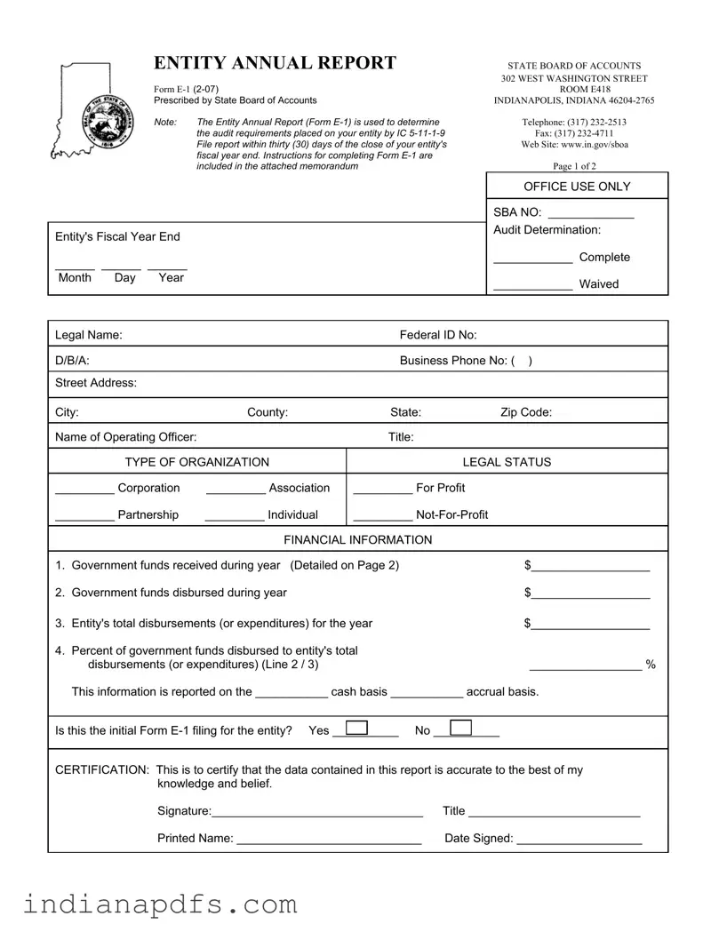 Blank Entity Annual Report Indiana PDF Template
