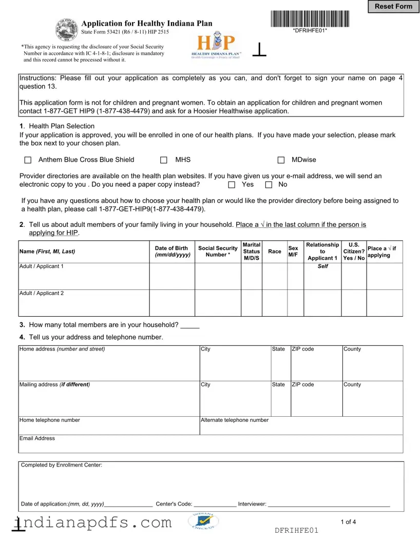 Blank Indiana 53421 PDF Template