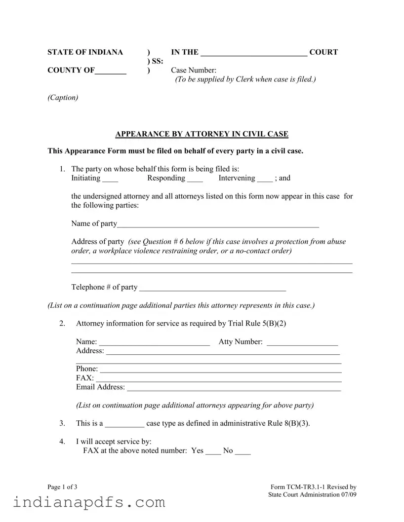 Blank Indiana Appearance PDF Template