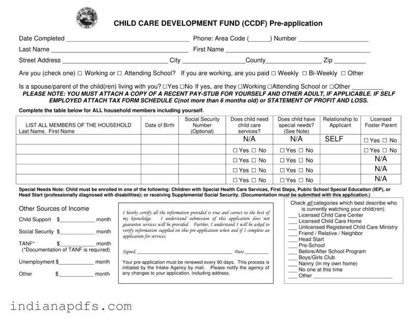 Blank Indiana Ccdf Application PDF Template