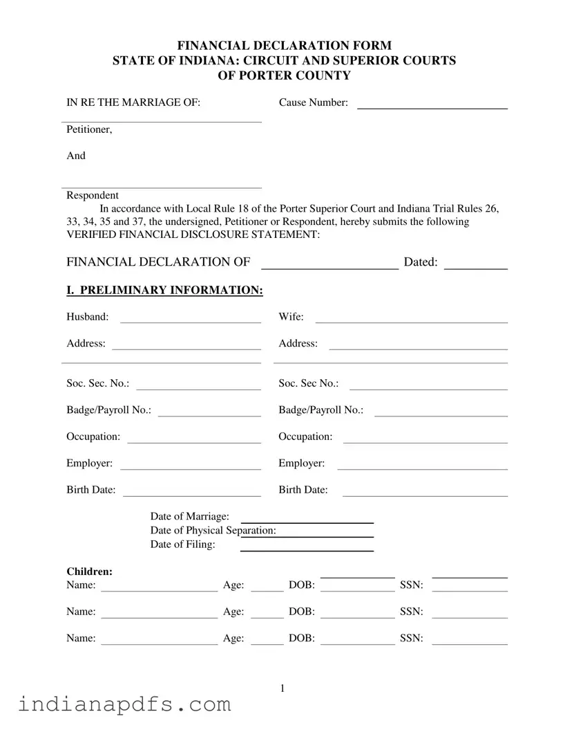 Blank Indiana Financial PDF Template
