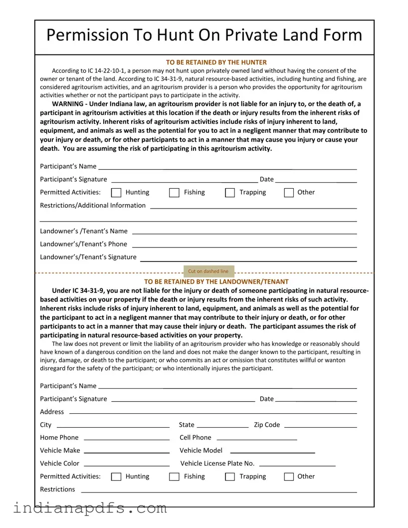Blank Indiana Hunting Permission PDF Template