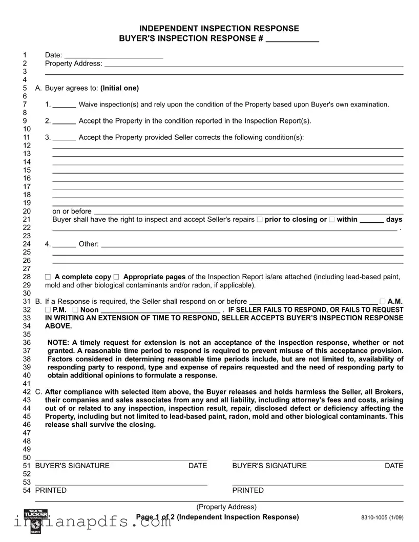 Blank Indiana Inspection Response PDF Template