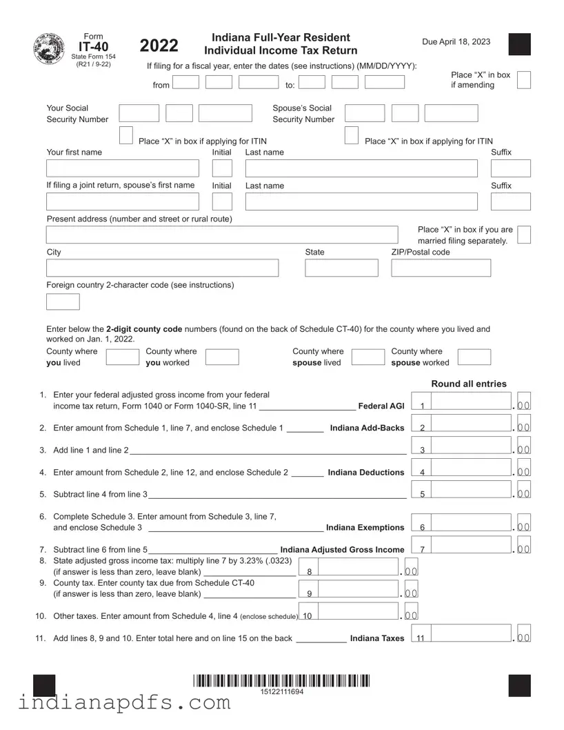 Blank Indiana It 40 PDF Template