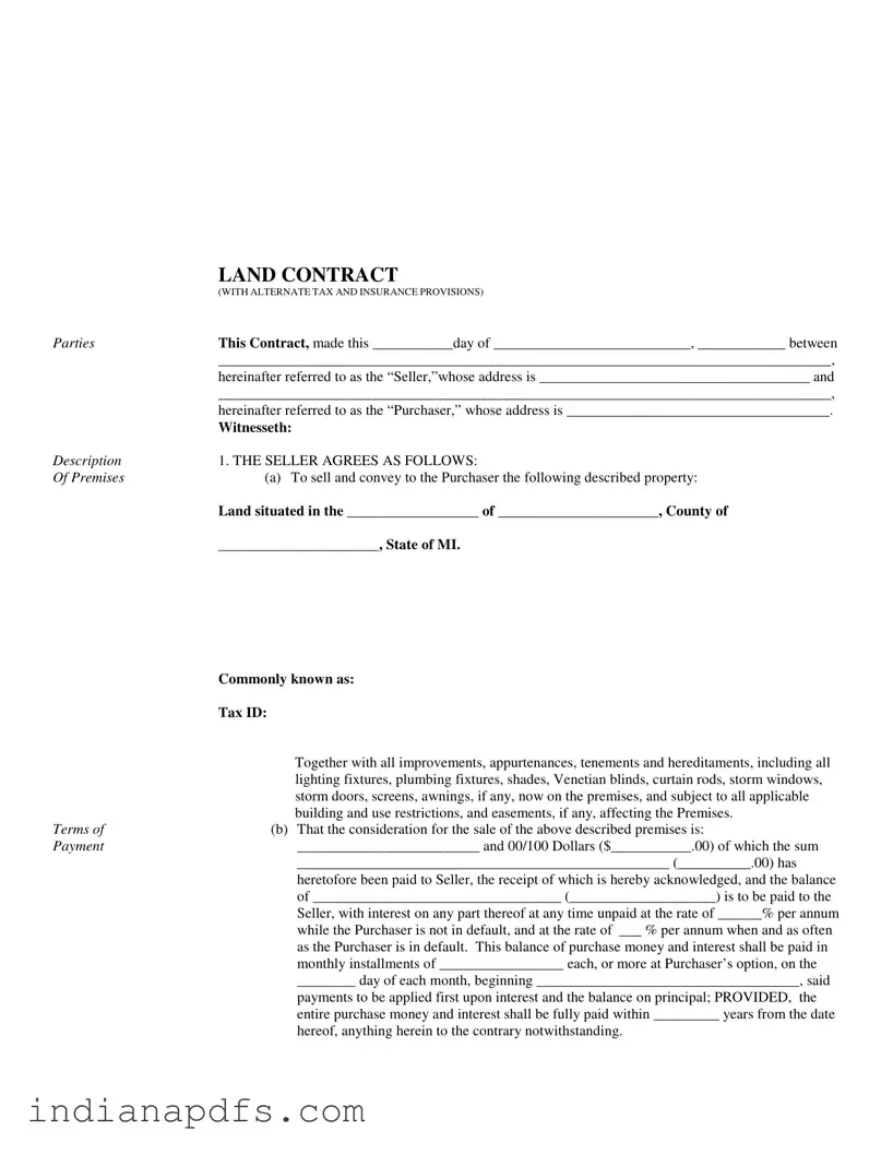 Blank Indiana Land Contract Example PDF Template