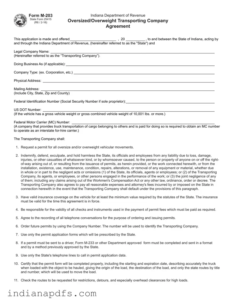 Blank Indiana M203 PDF Template