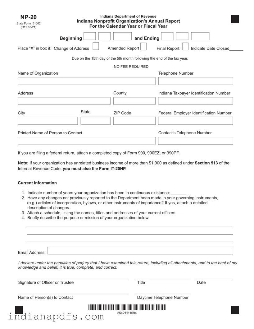 Blank Indiana Np 20 PDF Template