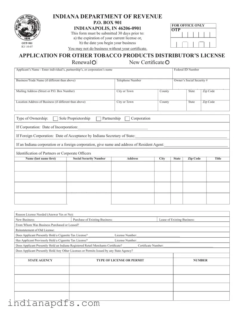 Blank Indiana Otp 901 PDF Template