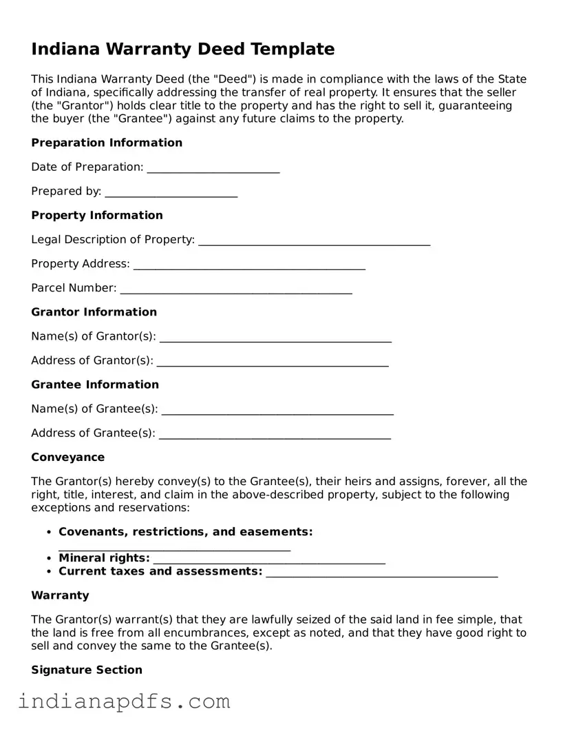 Printable  Deed Document for Indiana