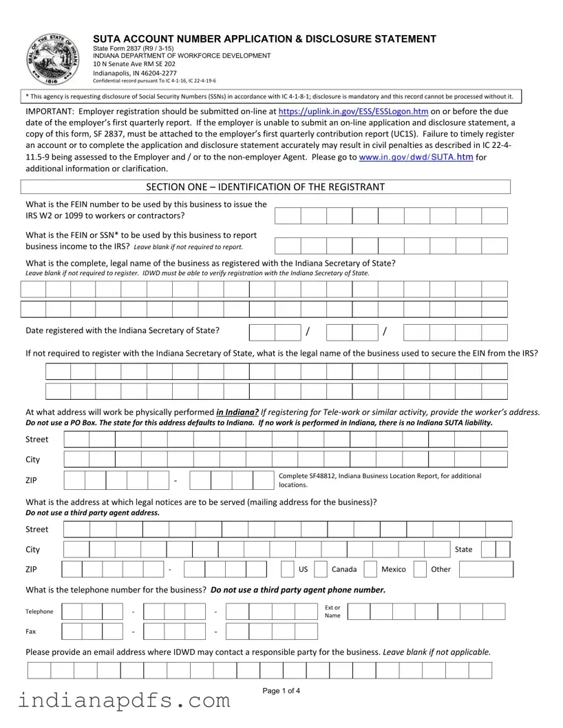 Blank Indiana Sf 2837 PDF Template