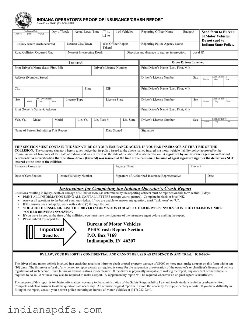Blank Indiana Sr21 PDF Template