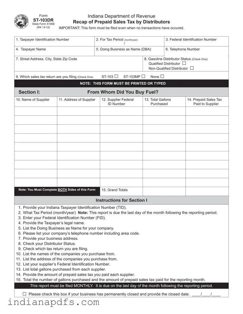 Blank Indiana St 103Dr PDF Template