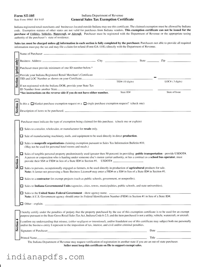 Blank Indiana St 105 PDF Template