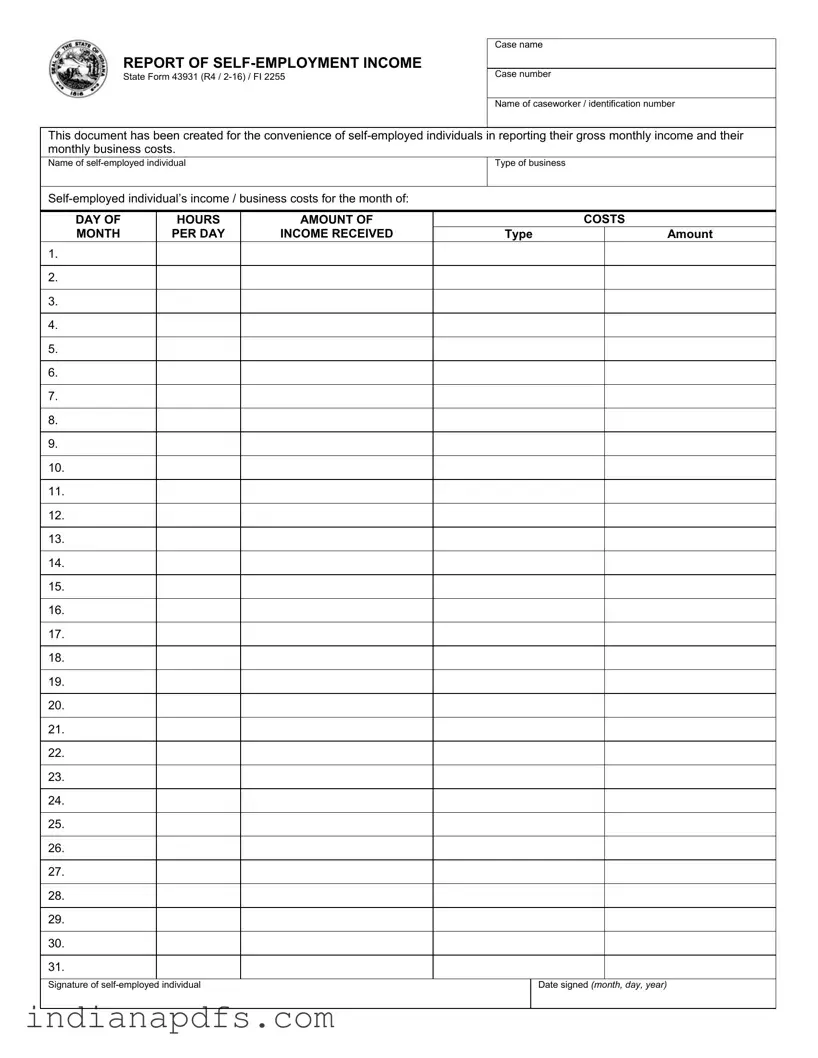 Blank Indiana State 43931 PDF Template