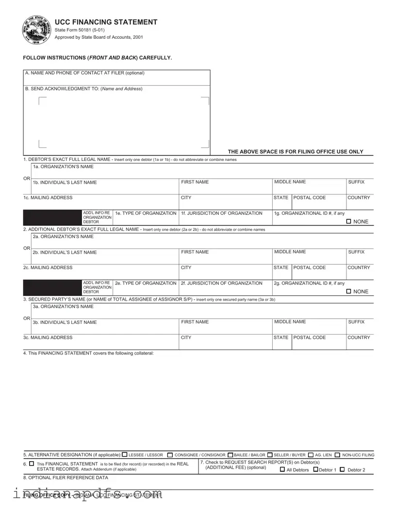 Blank Indiana State 50181 PDF Template