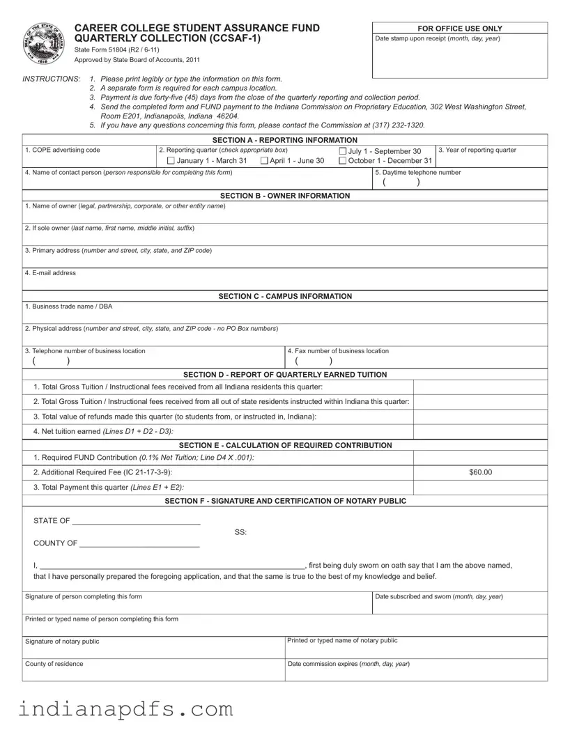 Blank Indiana State 51804 PDF Template