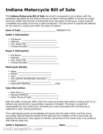 Printable  Motorcycle Bill of Sale Document for Indiana