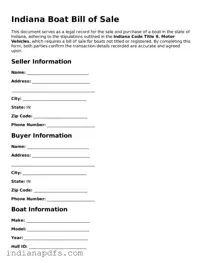 Printable  Boat Bill of Sale Document for Indiana