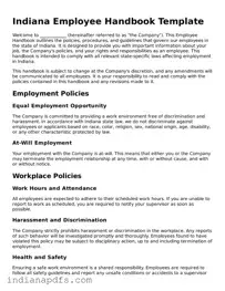 Printable  Employee Handbook Document for Indiana