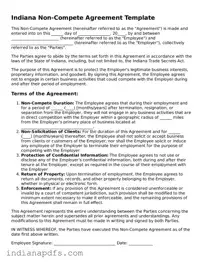 Printable  Non-compete Agreement Document for Indiana