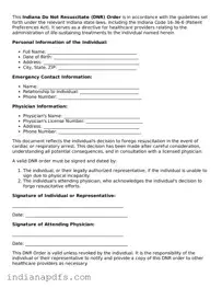 Printable  Do Not Resuscitate Order Document for Indiana