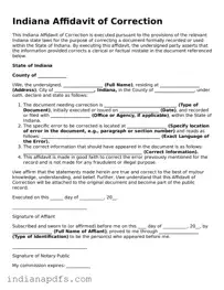 Printable  Affidavit of Correction Document for Indiana