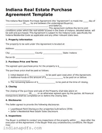 Printable  Real Estate Purchase Agreement Document for Indiana