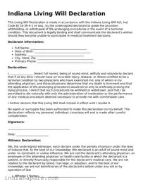 Printable  Living Will Document for Indiana
