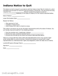 Printable  Notice to Quit Document for Indiana