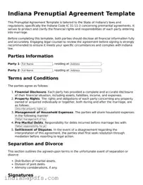 Printable  Prenuptial Agreement Document for Indiana