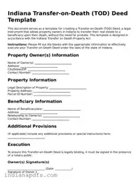 Printable  Transfer-on-Death Deed Document for Indiana