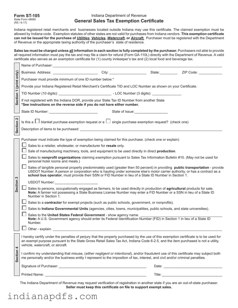 Blank St 105 Indiana PDF Template
